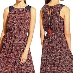 Athleta Printed Sleeveless Midi Dress Keyhole Back Tassel Tie Women's Medium
